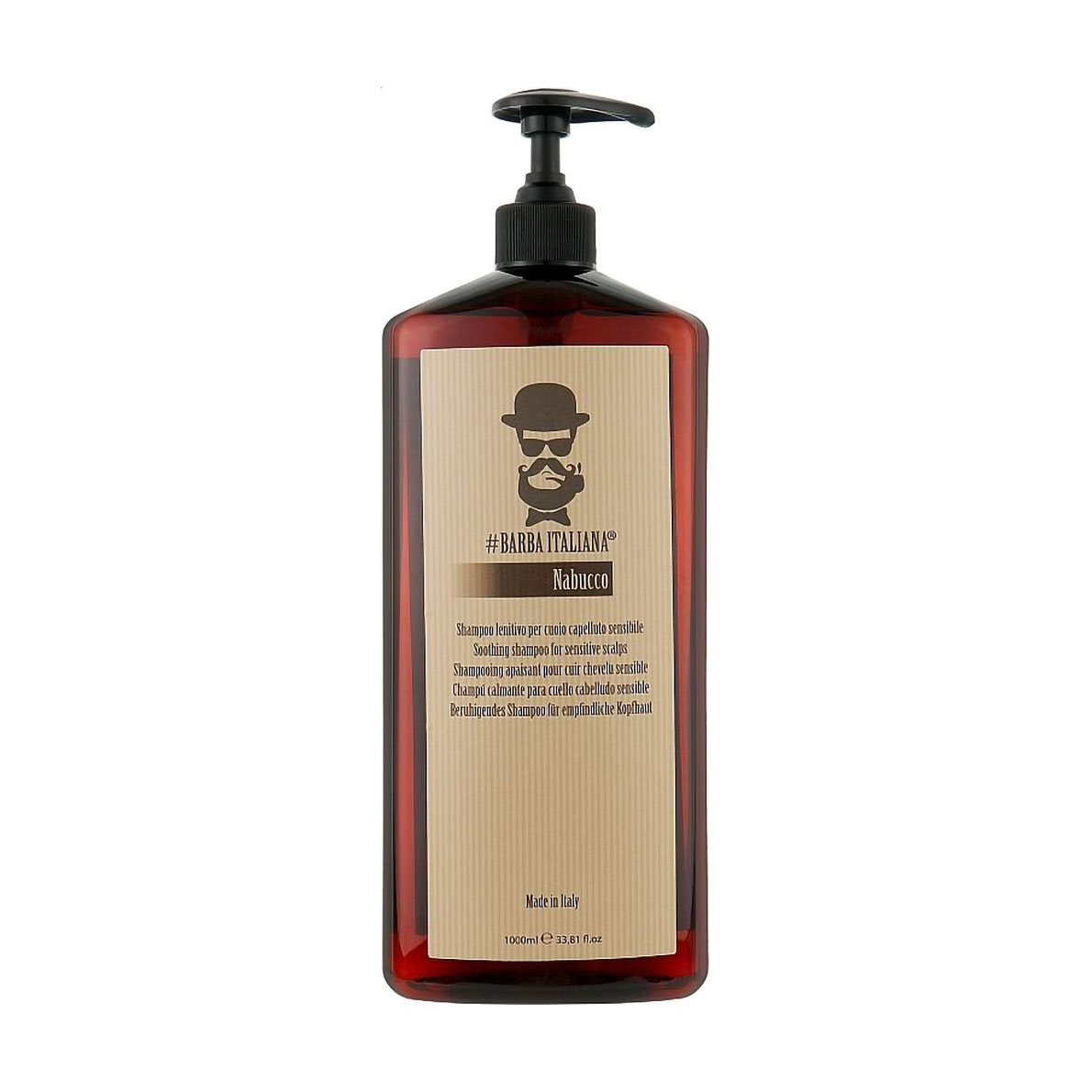 Уцінка! Чоловічий заспокійливий шампунь Barba Italiana Nabucco Soothing Shampoo For Sensitive Scalps для чутливої шкіри голови, 1 л